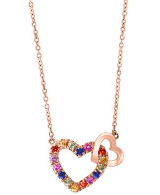 EFFY&reg; Multi-Sapphire Double Heart 16 Pendant Necklace (3/8 ct. t.w.) in 14k Rose Gold