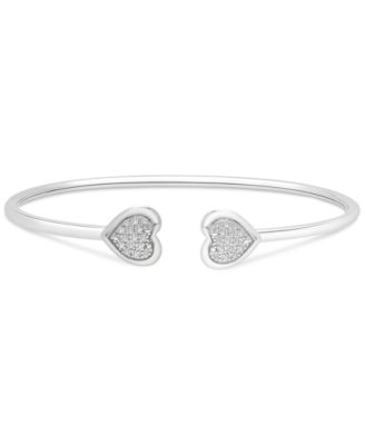 Macy's - Diamond Heart Cluster Flex Bangle Bracelet (1/6 ct. t.w.) in Sterling Silver