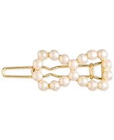 Cultured Freshwater Pearl (4mm) Bow Hair Barrette Clip in 18k Gold-Plated Brass