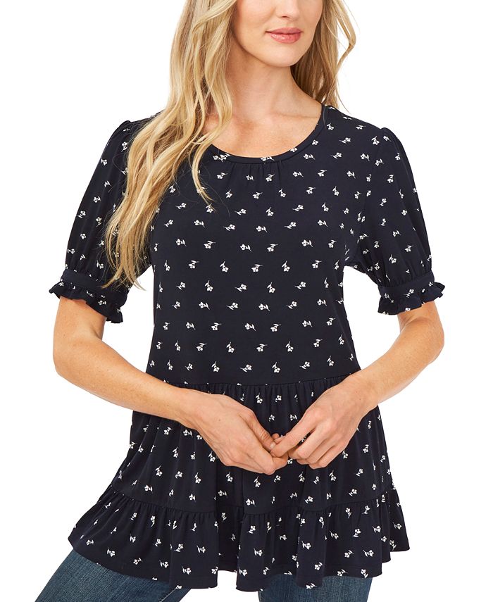 CeCe Printed PuffSleeve Babydoll Top Macy's