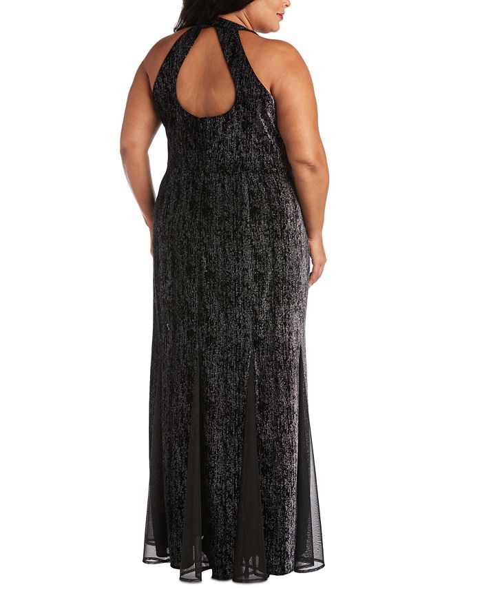 Nightway Plus Size Glitter Velvet Halter Gown - Macy's
