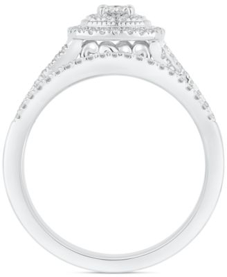 Diamond Cushion Halo Twist Bridal Set (5/8 ct. t.w.) in 14k White Gold