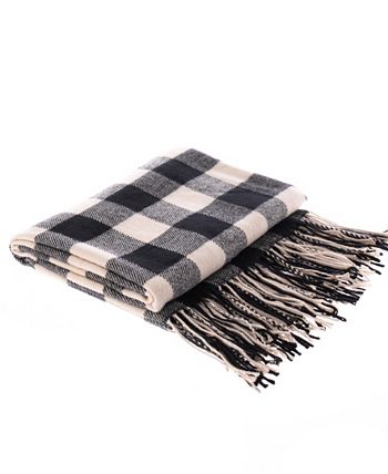 Happycare Textiles Decorative Sofa Bed Check Tassel Wrap Shawl Throw ...