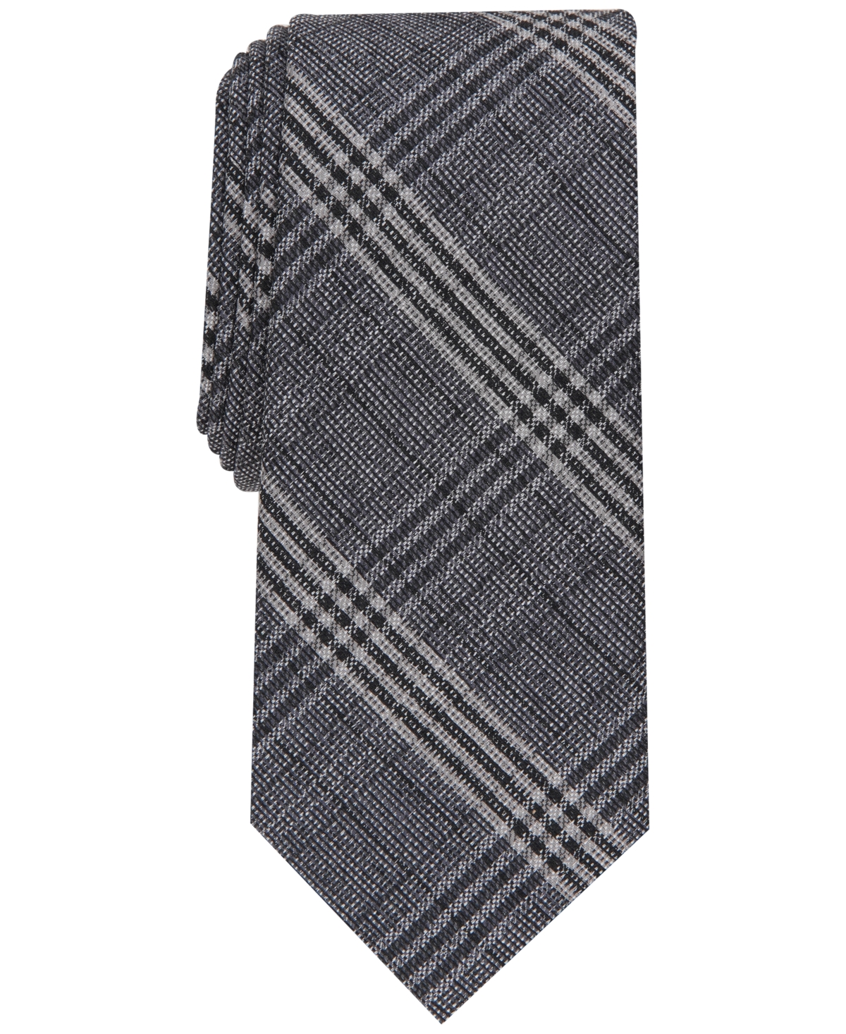 Men's Slim Plaid Tie, Created for Macy's - Black