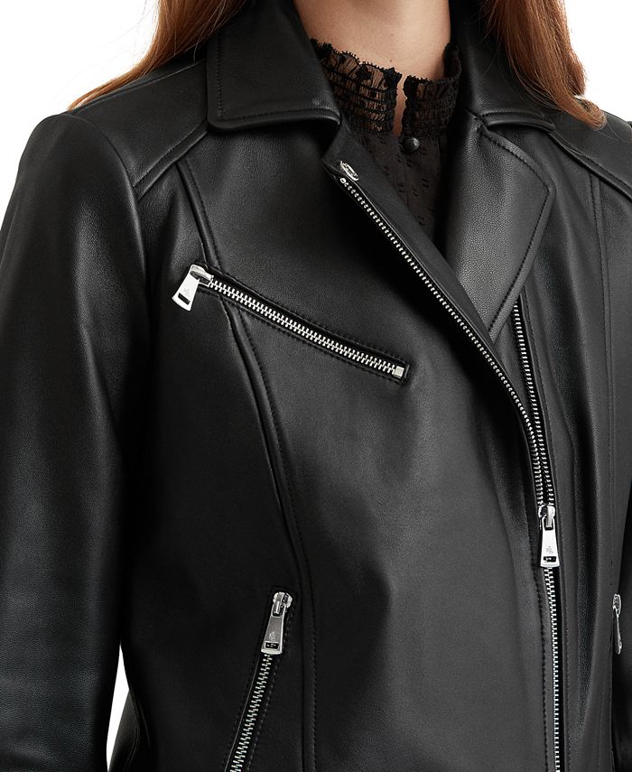 Lauren Ralph Lauren Petite Leather Moto Jacket & Reviews - Coats ...