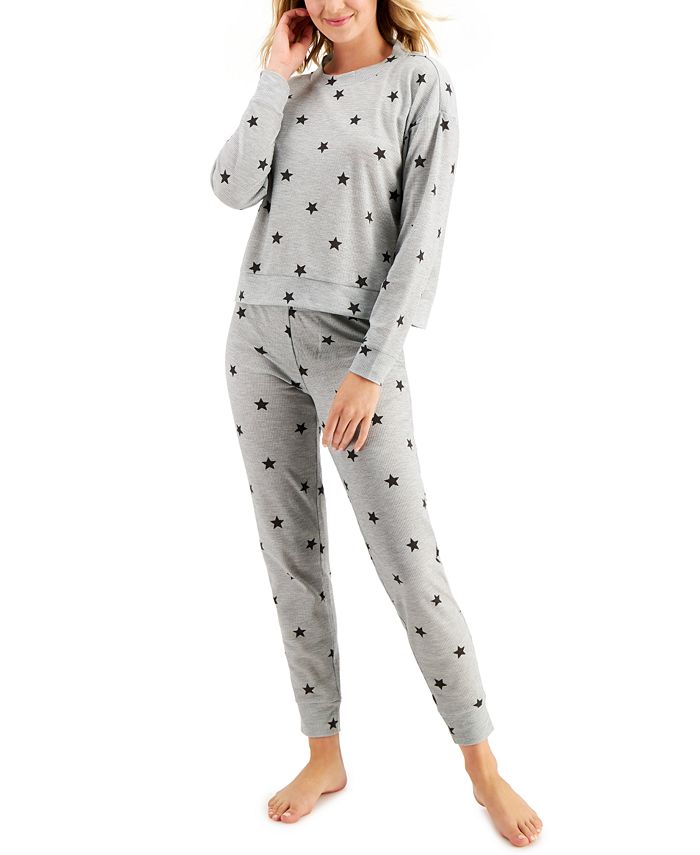 Jenni Long Sleeve Waffle Pajama Top And Jogger Set, Created For Macy's 