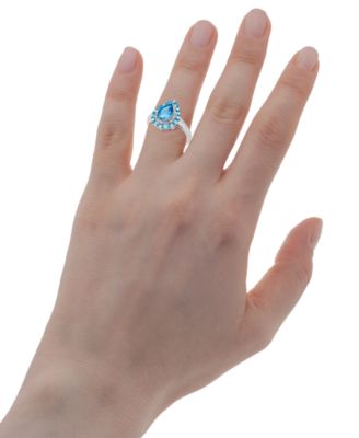 Swiss Blue Topaz (3-3/8 ct. t.w.) & White Topaz (1/6 ct. t.w.) Teardrop Halo Ring in Sterling Silver (Also in Amethyst & Morganite)