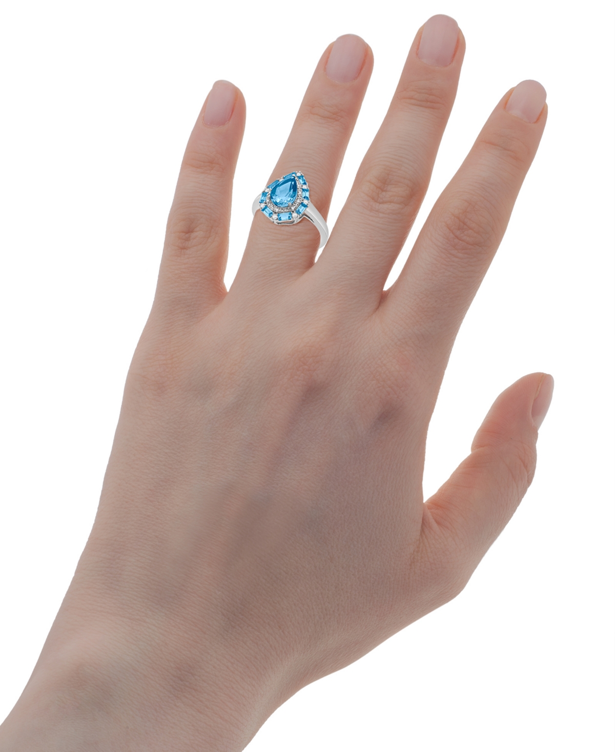 Swiss(3-3/8 ct. t.w.) & White Topaz (1/6 ct. t.w.) Teardrop Halo Ring in Sterling Silver (Also in Amethyst & Morganite) - Blue Topaz