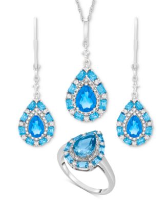 Swiss Blue Topaz (3-3/8 ct. t.w.) & White Topaz (1/6 ct. t.w.) Teardrop Halo Ring in Sterling Silver (Also in Amethyst & Morganite)