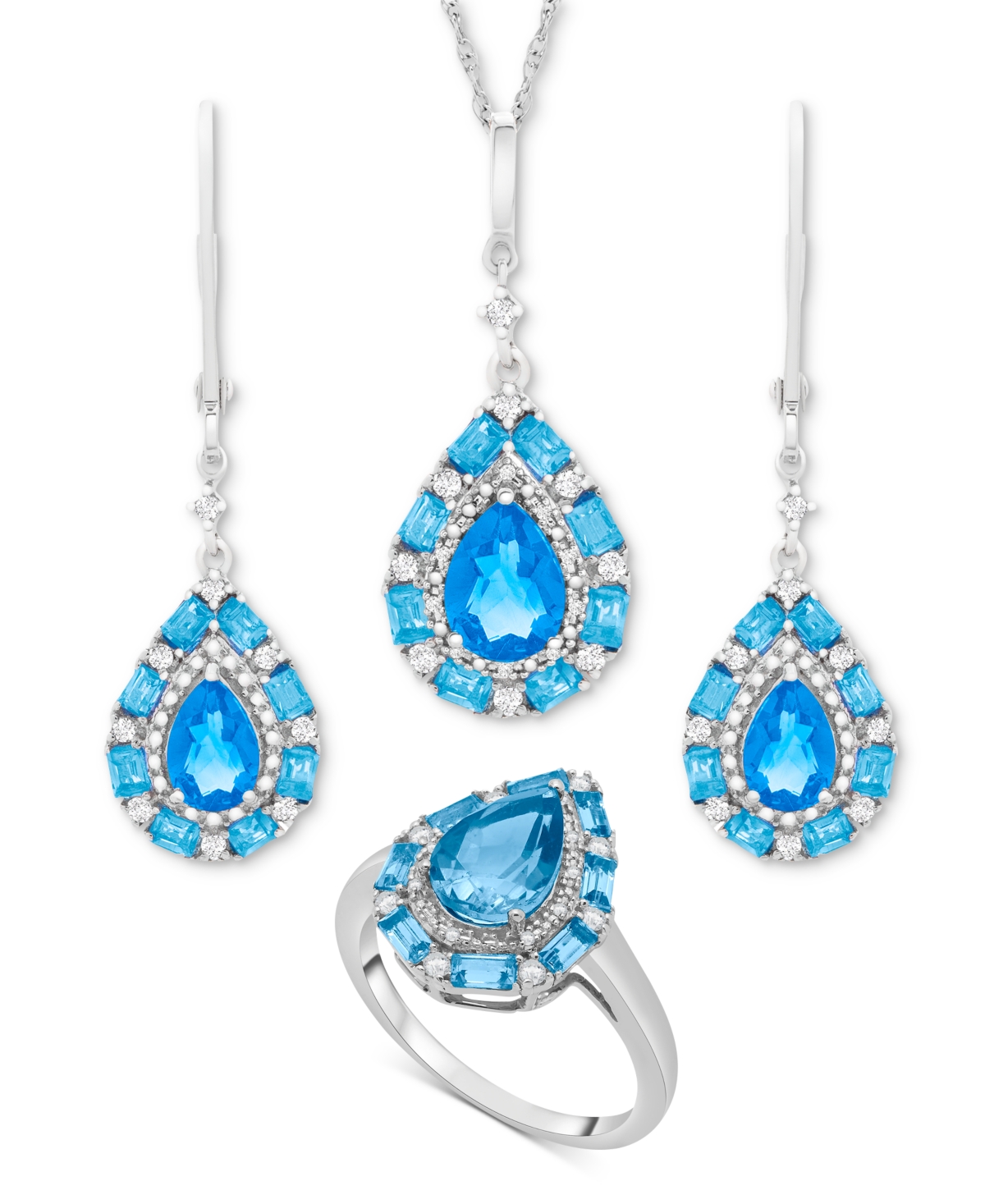 Swiss(3-3/8 ct. t.w.) & White Topaz (1/6 ct. t.w.) Teardrop Halo Ring in Sterling Silver (Also in Amethyst & Morganite) - Blue Topaz