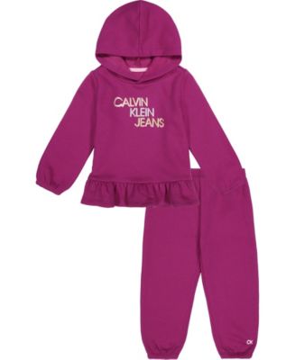 Calvin Klein Toddler Girls 2 Piece Fleece Ruffle-Trim Logo Hoodie ...