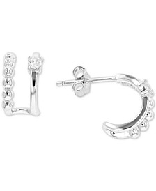 Cubic Zirconia Cuff Hoop Earrings in Sterling Silver