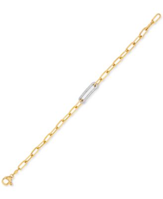 Diamond Bar Paperclip Link Chain Bracelet (1/5 ct. t.w.) in Sterling Silver & 14k Gold-Plate