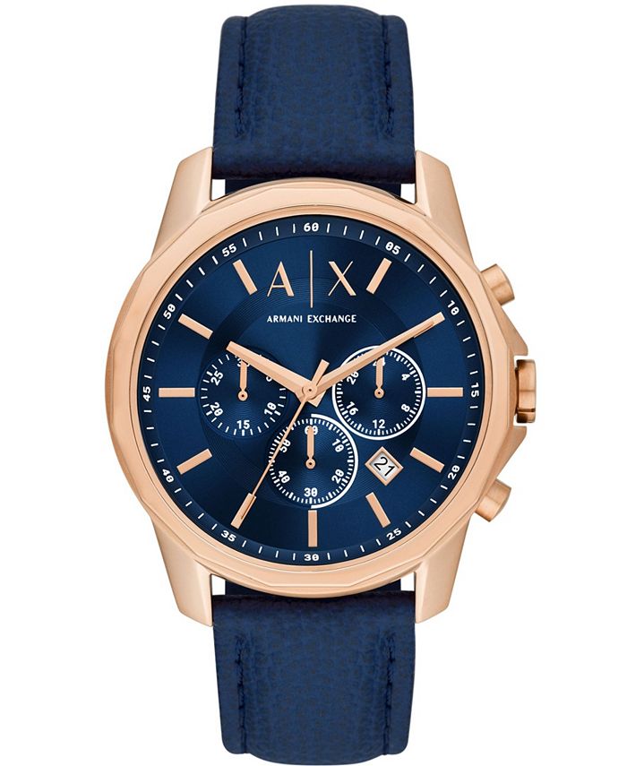 A|X Armani Exchange Men's Chronograph Blue Leather Strap Watch 44mm ...