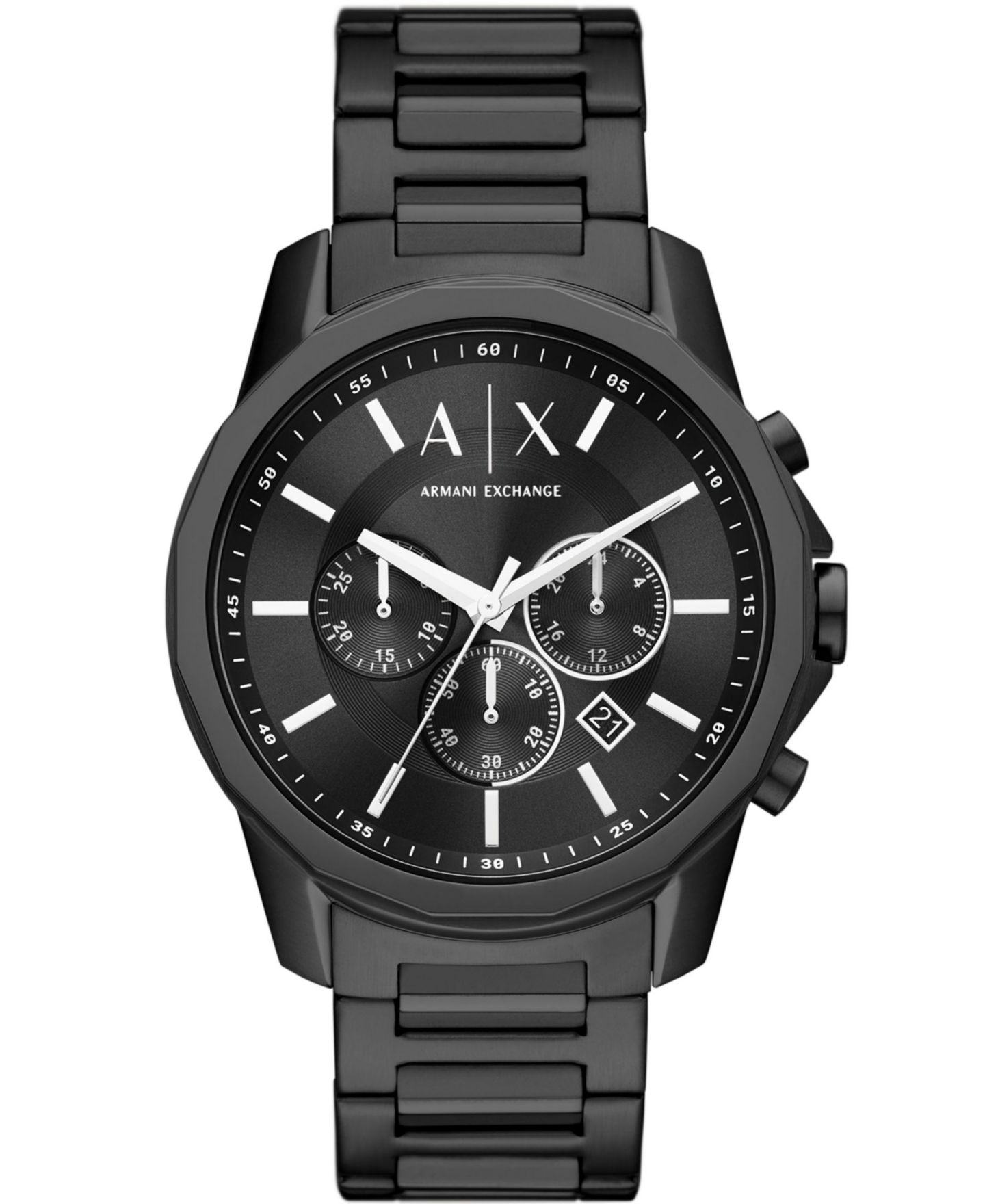 Мужские часы A|X Armani Exchange Chronograph Black Stainless Steel Bracelet Watch 44mm — фото 1