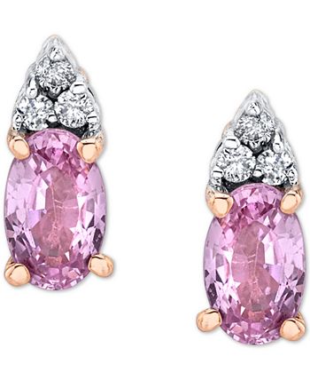Macy's - Pink Sapphire (3/4 ct. t.w.) & Diamond (1/20 ct. t.w.) Stud Earrings in 14k Rose Gold