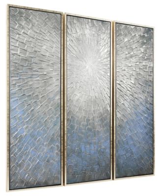 Silver Ice 3-Piece Textured Metallic Hand Painted Wall Art Set by Martin Edwards, 60" x 20" x 1.5"