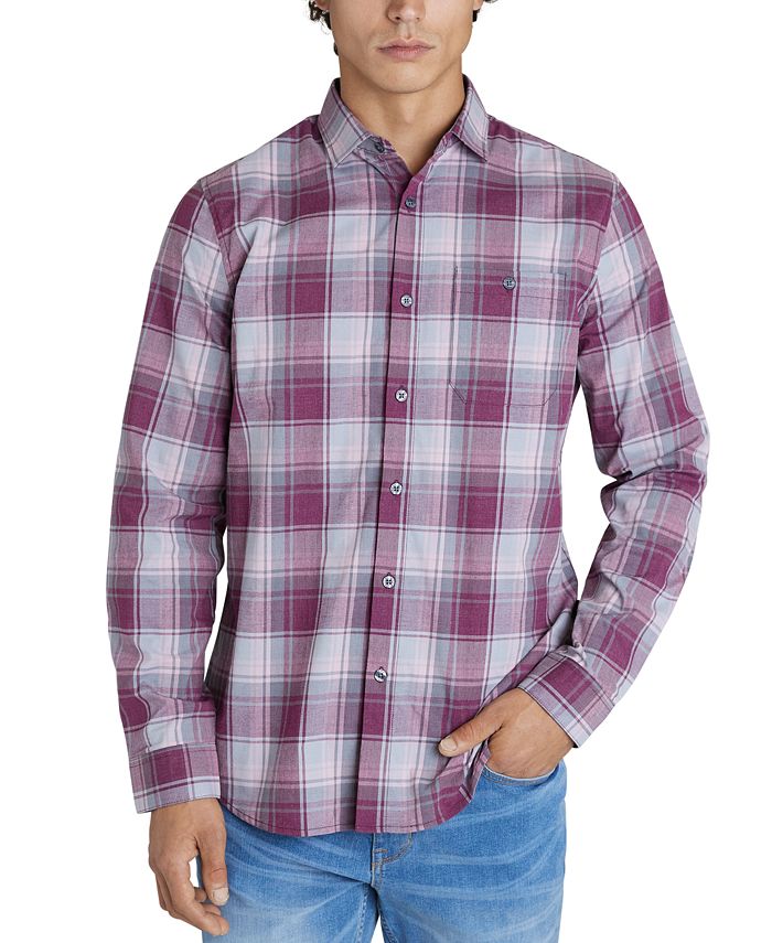 DKNY Men's Stretch Yarn-Dye Medium Plaid Long-Sleeve Shirt, Created for 