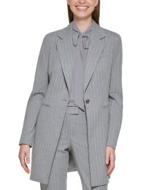 Pinstriped One Button Long Blazer