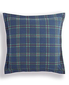 Navy Plaid Holiday Flannel Sham, European, Created For Macy's