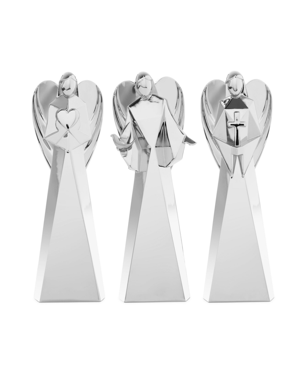 Mini Angel Figurines - Faith, Love and Peace, Set of 3 - Silver-Tone