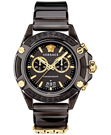 Men's Swiss Chronograph Icon Active Black Silicone Strap Watch 44mm