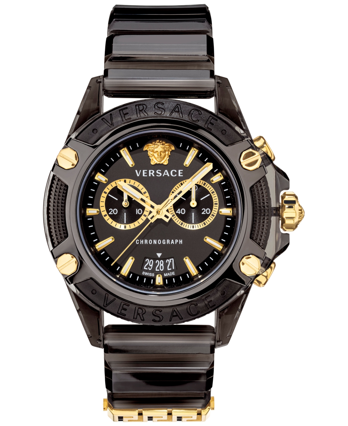 VERSACE MEN'S SWISS CHRONOGRAPH ICON ACTIVE BLACK SILICONE STRAP WATCH 44MM