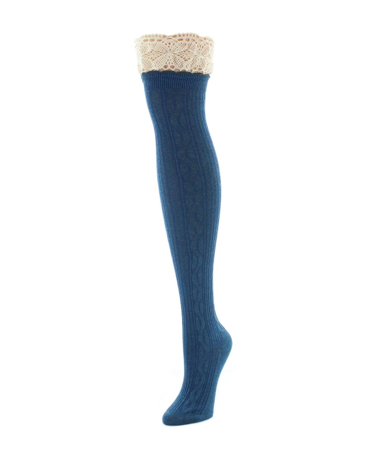 Women's Lace Top Cable Knee High Socks - Legion Blue Heather