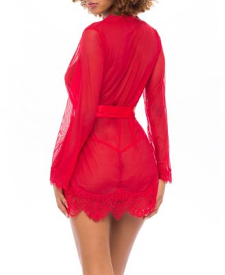 Provence Sheer Eyelash Lace Robe with Sash and G-String Panty
