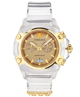 Versace - Men's Swiss Chronograph Icon Active Transparent Silicone Strap Watch 44mm