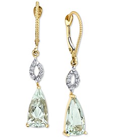 Green Quartz (3-3/4 ct. t.w.) & Diamond (1/6 ct. t.w.) Drop Earrings in 14k Gold