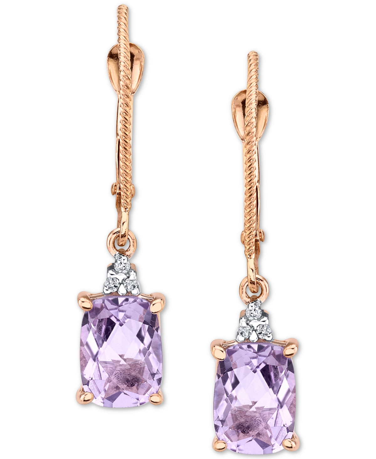 (2-1/2 ct. t.w.) & Diamond Accent Drop Earrings in 14k Rose Gold - Pink Amethyst