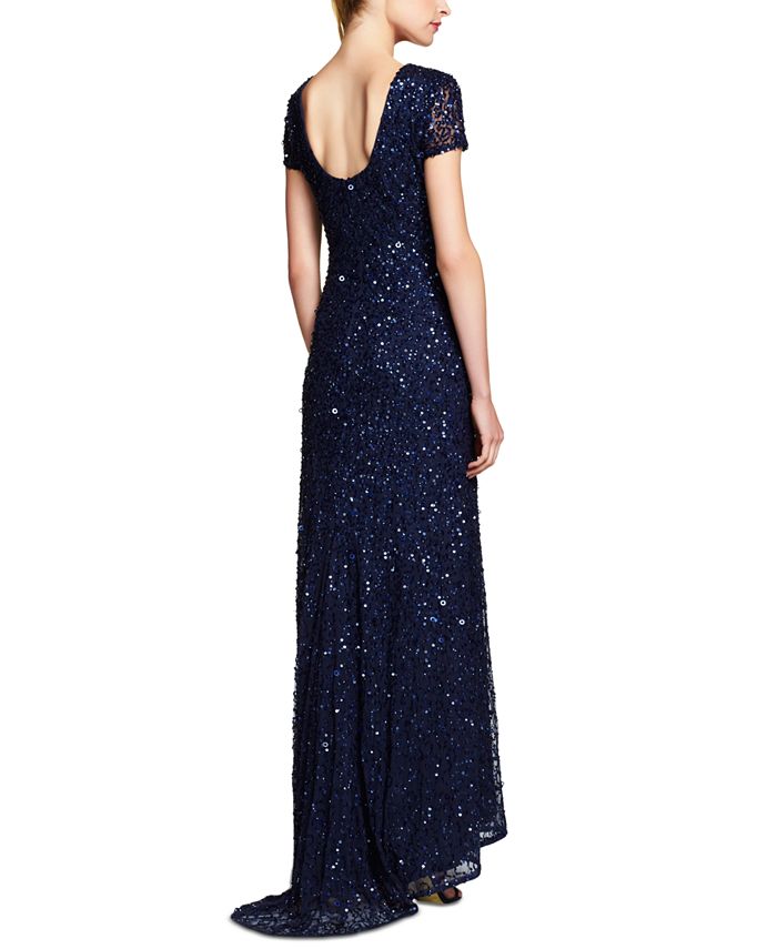 Adrianna Papell Petite Scoop-Back Sequin Gown