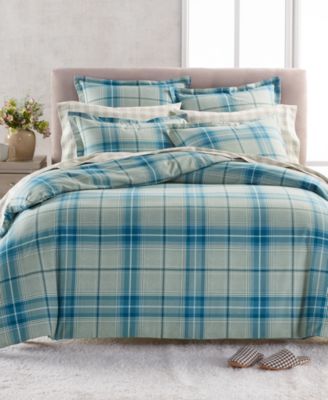 Martha Stewart Collection - Holiday Flannel Blue Plaid King Duvet, Created for Macys