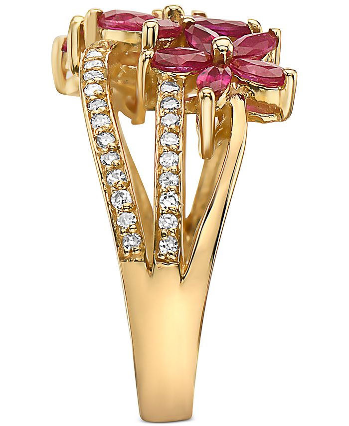 EFFY Collection - Ruby (1-1/6 ct. t.w.) & Diamond (1/4 ct. t.w.) Flower Ring in 14k Gold