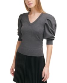 V-Neck Puff-Sleeve Sweater