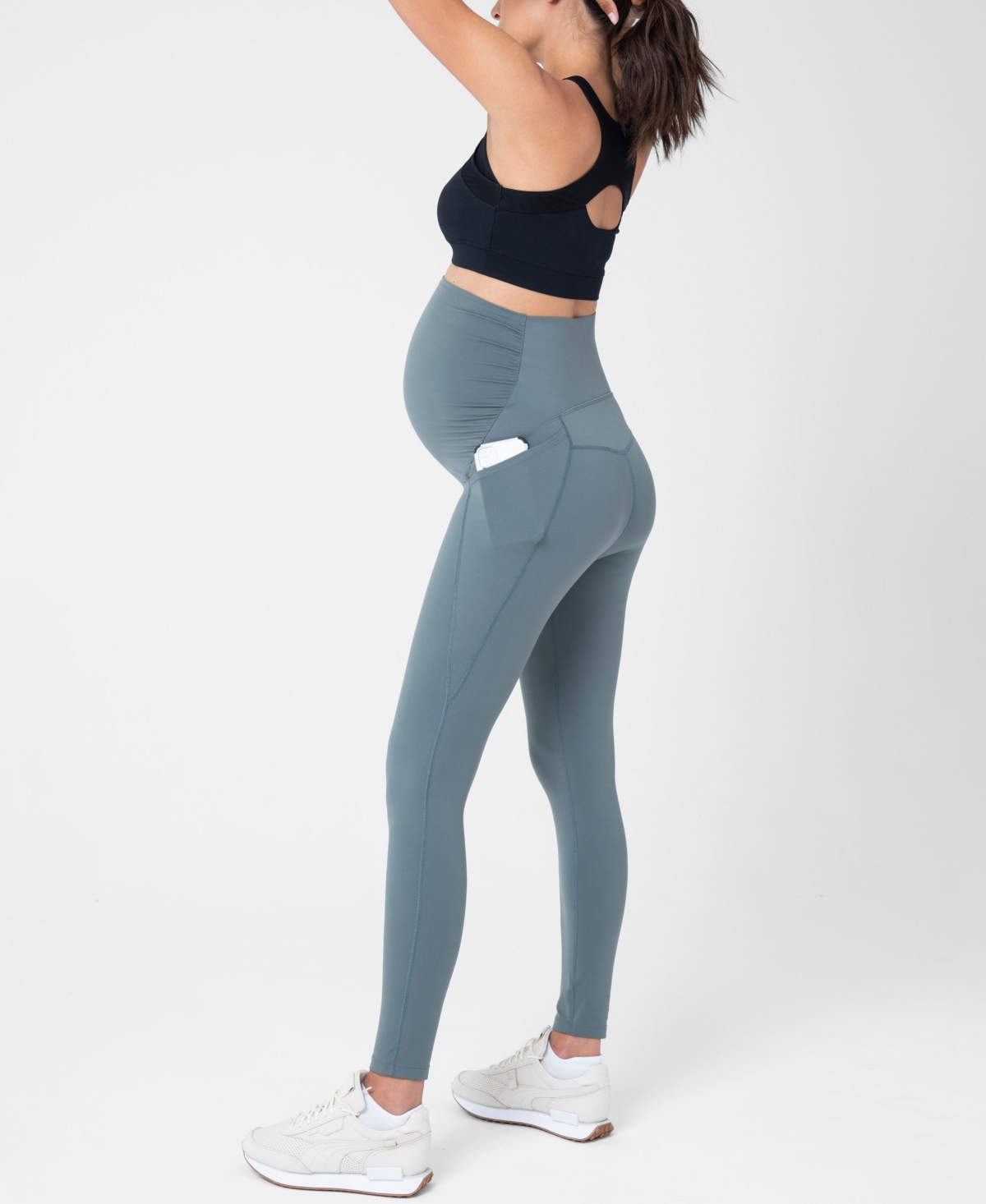 Shop Seraphine Women's Active Support Soft-touch Sage Maternity Leggings In Black