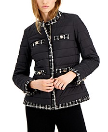 Quilted Tweed-Trim Puffer Jacket