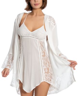 Flower Child Sheer Lace-Trim Kimono Robe Lingerie