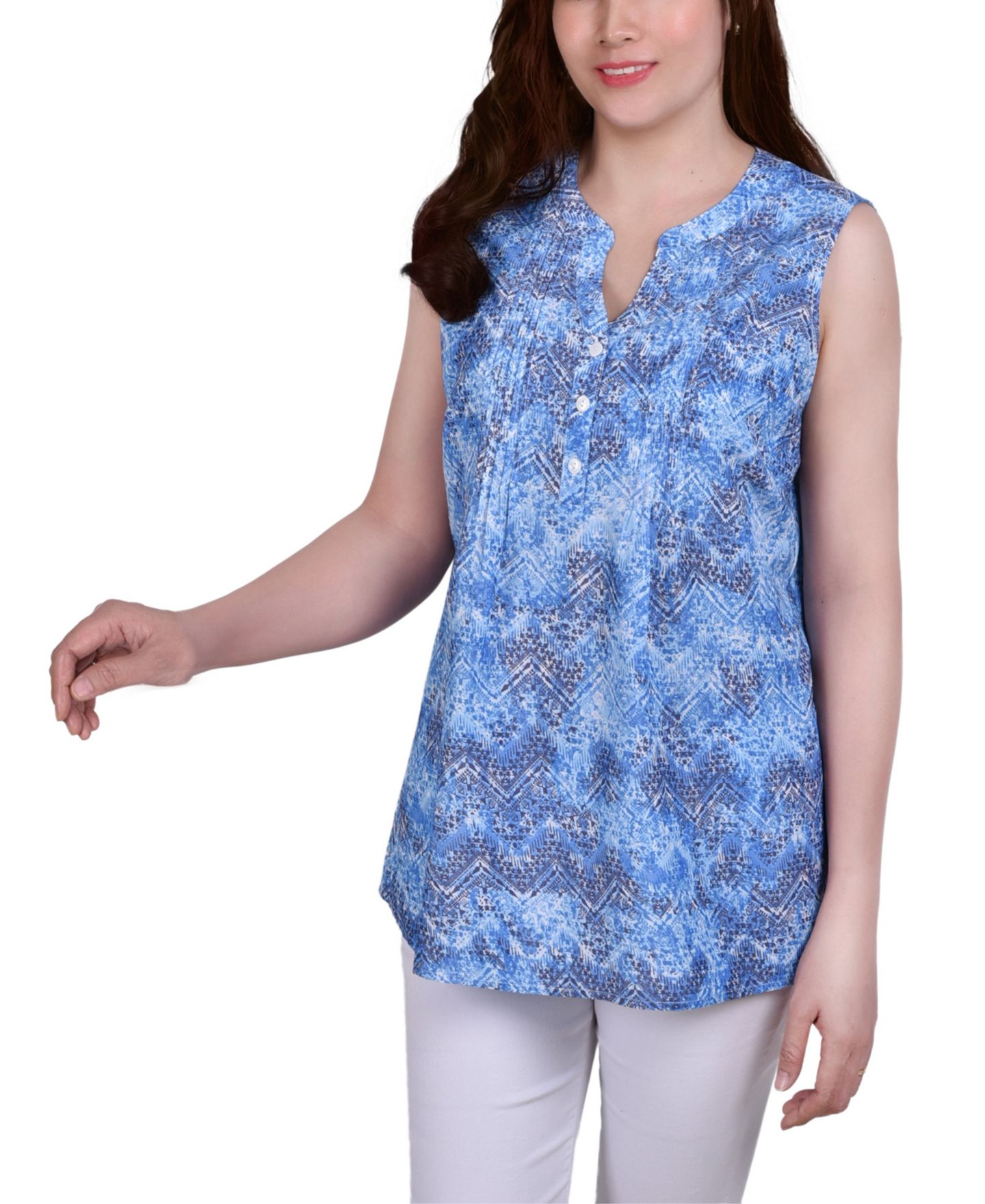 Женская блузка NY Collection Sleeveless Pintucked, цвет: Синий — фото 1