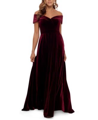 XSCAPE Petite Off The Shoulder Velvet Fit Flare Gown Macy s