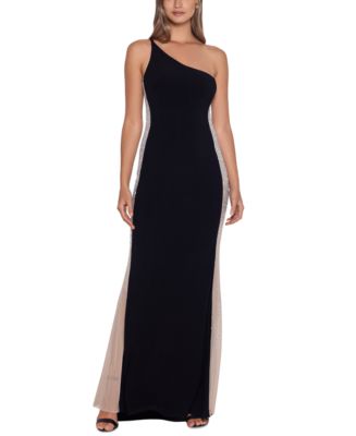 XSCAPE Beaded Colorblocked One-Shoulder Gown - Macy's