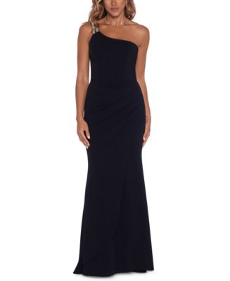 XSCAPE Rhinestone-Strap One-Shoulder Gown - Macy's