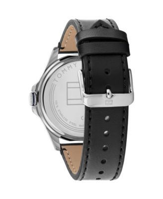 Men's Black Leather Strap Watch 44mm