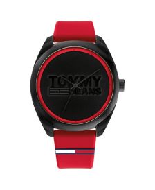 Tommy Hilfiger Men's Red Silicone Strap Watch 44mm