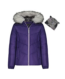 Big Girls Puffer Coat with Hat, Set of 2