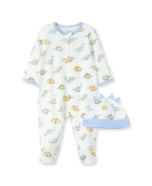Little Me Kids' Baby Boys Dinomite Footed Coverall And Cap Set, 2 Piece In Ivory Multi