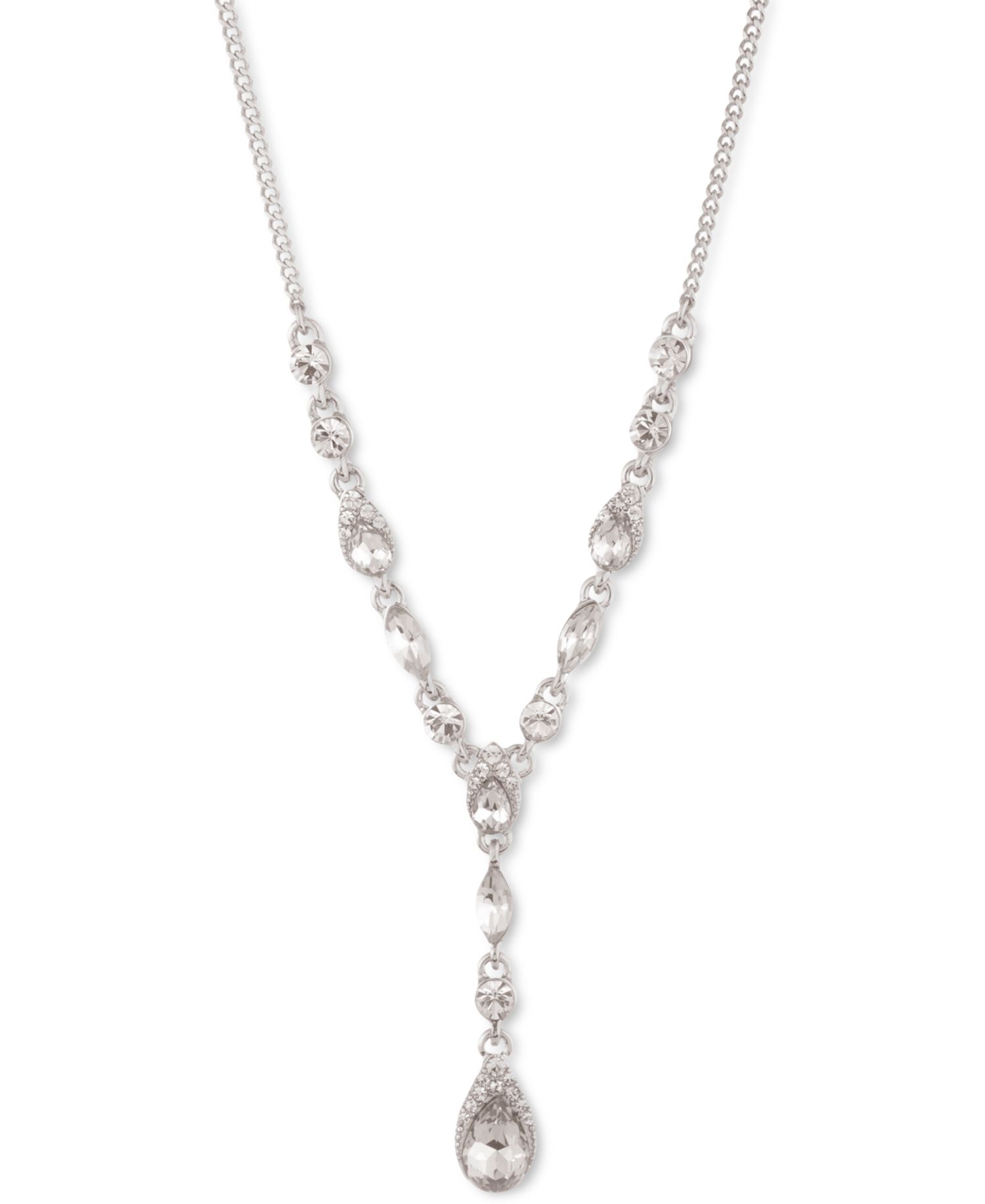 Pear-Shape Crystal Lariat Necklace, 16" + 3" extender