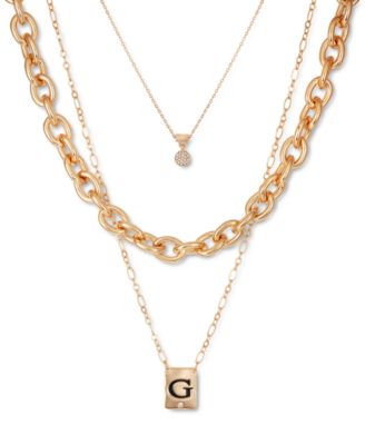 Photo 1 of GUESS Gold-Tone 3-Pc. Set Crystal & Logo Necklaces