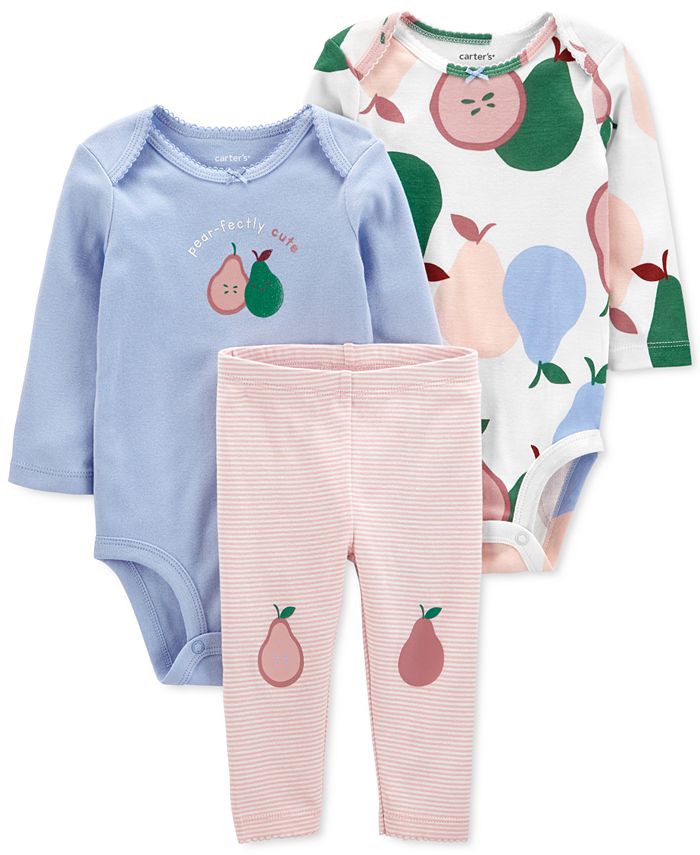 Carter's Baby Girls Cotton Bodysuits and Pants, 3 Piece Set - Macy's